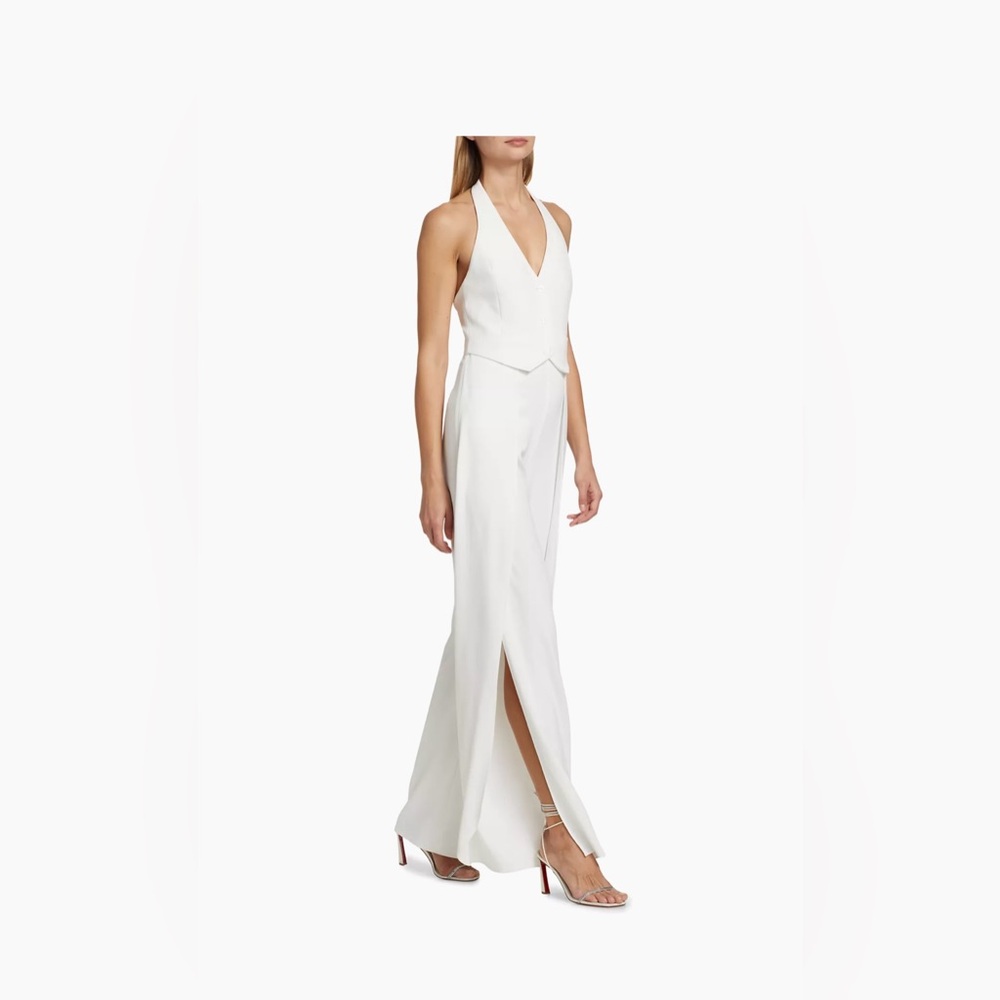 Alice + Olivia Robin Mixed-Media Halterneck Jumpsuit - Picture 2 of 11